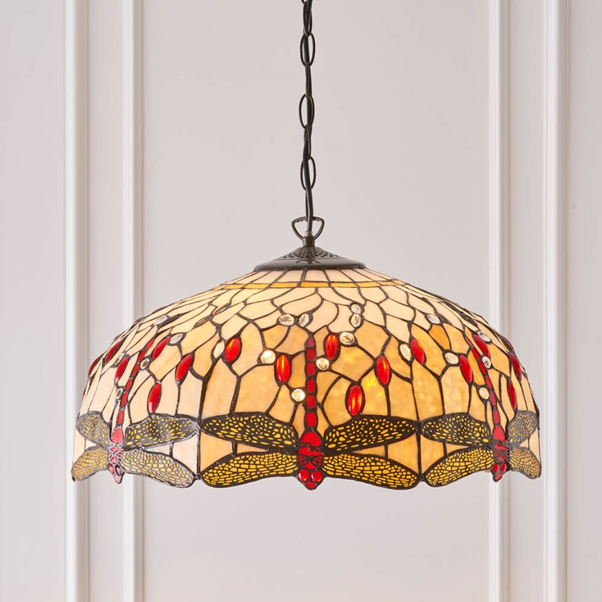 Endon 64079 - Lampadario con catena Tiffany DRAGONFLY 3xE27/60W/230V Ø 50 cm