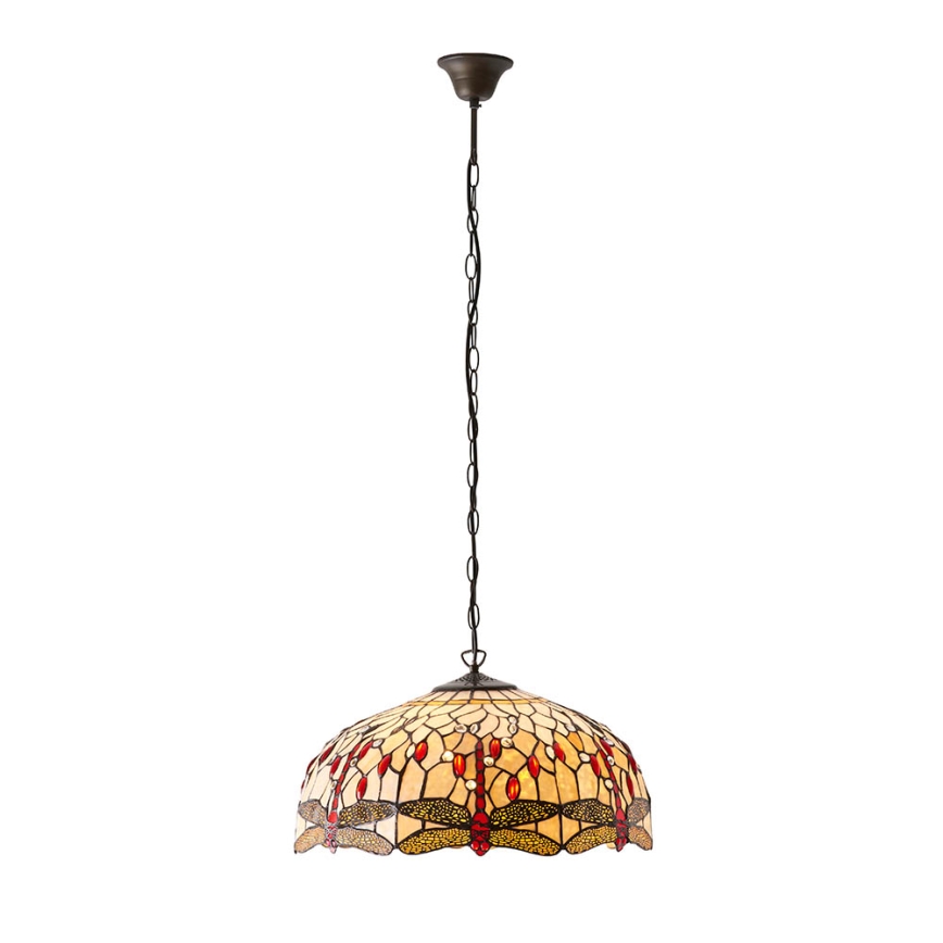 Endon 64079 - Lampadario con catena Tiffany DRAGONFLY 3xE27/60W/230V Ø 50 cm