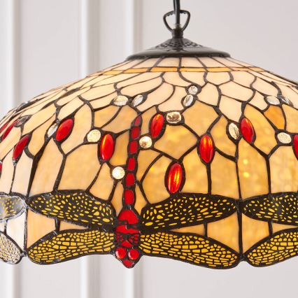 Endon 64079 - Lampadario con catena Tiffany DRAGONFLY 3xE27/60W/230V Ø 50 cm