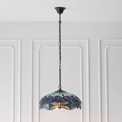Endon 64080 - Tiffany-Kronleuchter an Kette DRAGONFLY 3xE27/60W/230V Ø 41 cm