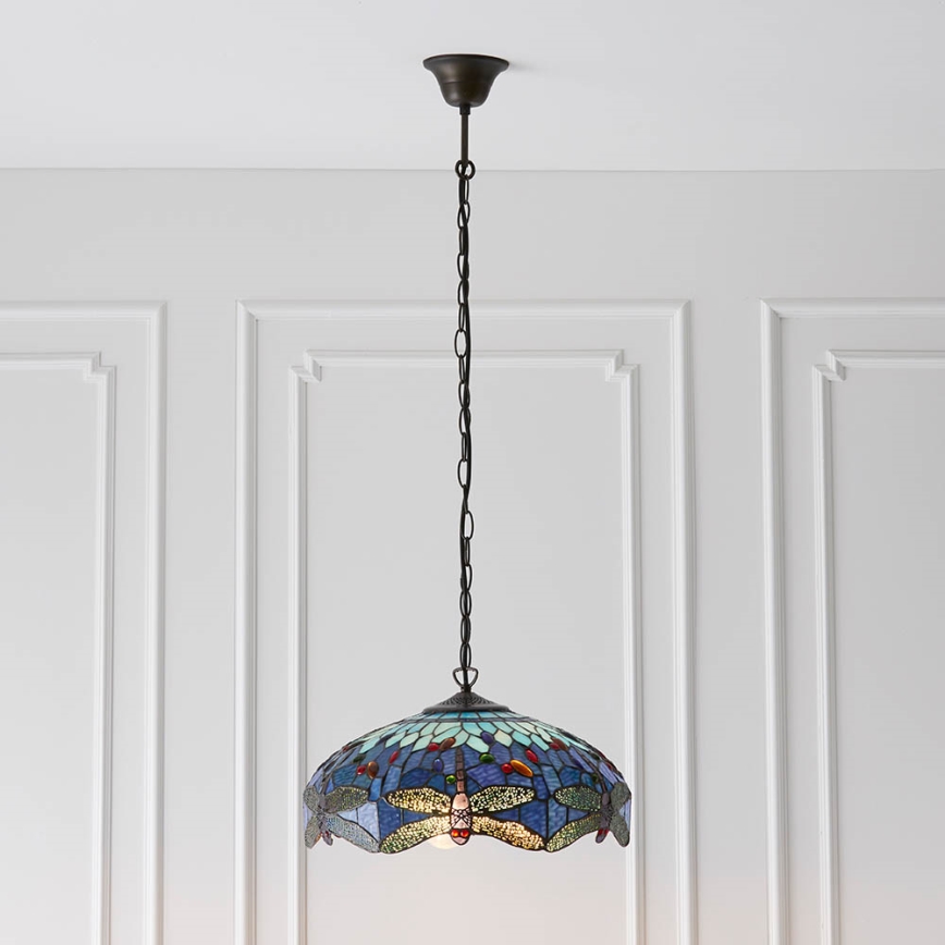 Endon 64080 - Tiffany-Kronleuchter an Kette DRAGONFLY 3xE27/60W/230V Ø 41 cm