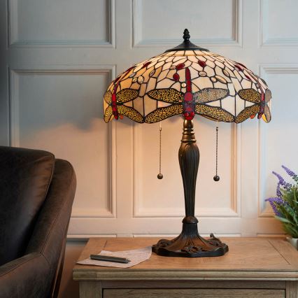 Endon 64085 - Lampada da tavolo Tiffany DRAGONFLY 2xE27/60W/230V Ø 41 cm