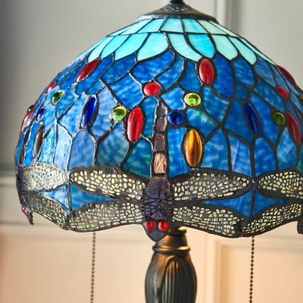 Endon 64090 - Lampada da tavolo Tiffany DRAGONFLY, 2x E27/60W/230V, Ø 30 cm