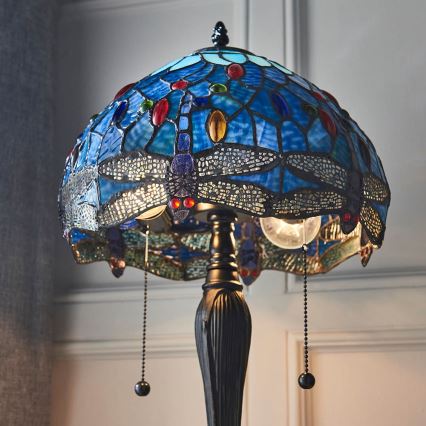 Endon 64090 - Lampada da tavolo Tiffany DRAGONFLY, 2x E27/60W/230V, Ø 30 cm