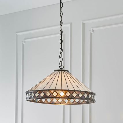 Endon 64147 - Lampadario a catena in stile Tiffany FARGO, 1 x E27, max 60 W, 230 V, Ø 50 cm