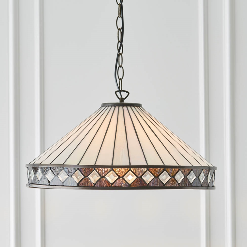 Endon 64147 - Lampadario a catena in stile Tiffany FARGO, 1 x E27, max 60 W, 230 V, Ø 50 cm