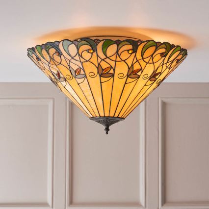 Endon 70706 - Plafonnier Tiffany JAMELIA, 2x E27 (60 W), 230 V, Ø 50 cm