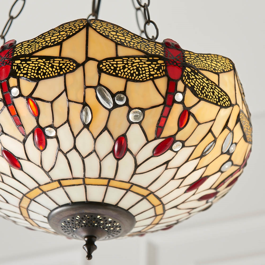Endon 70759 - Lampadario a sospensione con catena Tiffany DRAGONFLY, 3xE27/60W/230V, diametro 41 cm