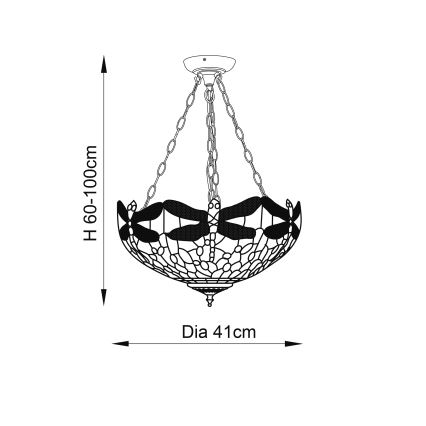Endon 70759 - Lampadario a sospensione con catena Tiffany DRAGONFLY, 3xE27/60W/230V, diametro 41 cm