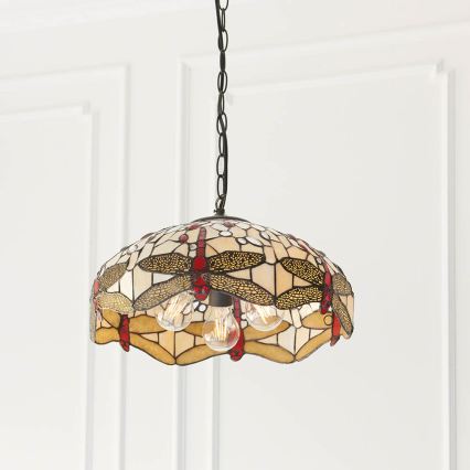 Endon 70824 - Lampadario a catena Tiffany DRAGONFLY 3xE27/60W/230V Ø 41 cm