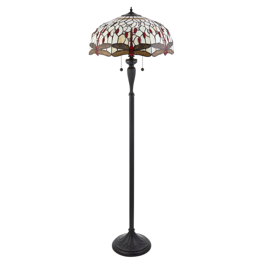 Endon 70940 - Lampada da terra Tiffany DRAGONFLY, 2xE27/60W/230V, Ø 50 cm