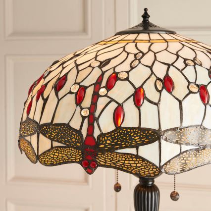 Endon 70940 - Lampada da terra Tiffany DRAGONFLY, 2xE27/60W/230V, Ø 50 cm