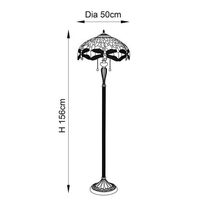 Endon 70940 - Lampada da terra Tiffany DRAGONFLY, 2xE27/60W/230V, Ø 50 cm