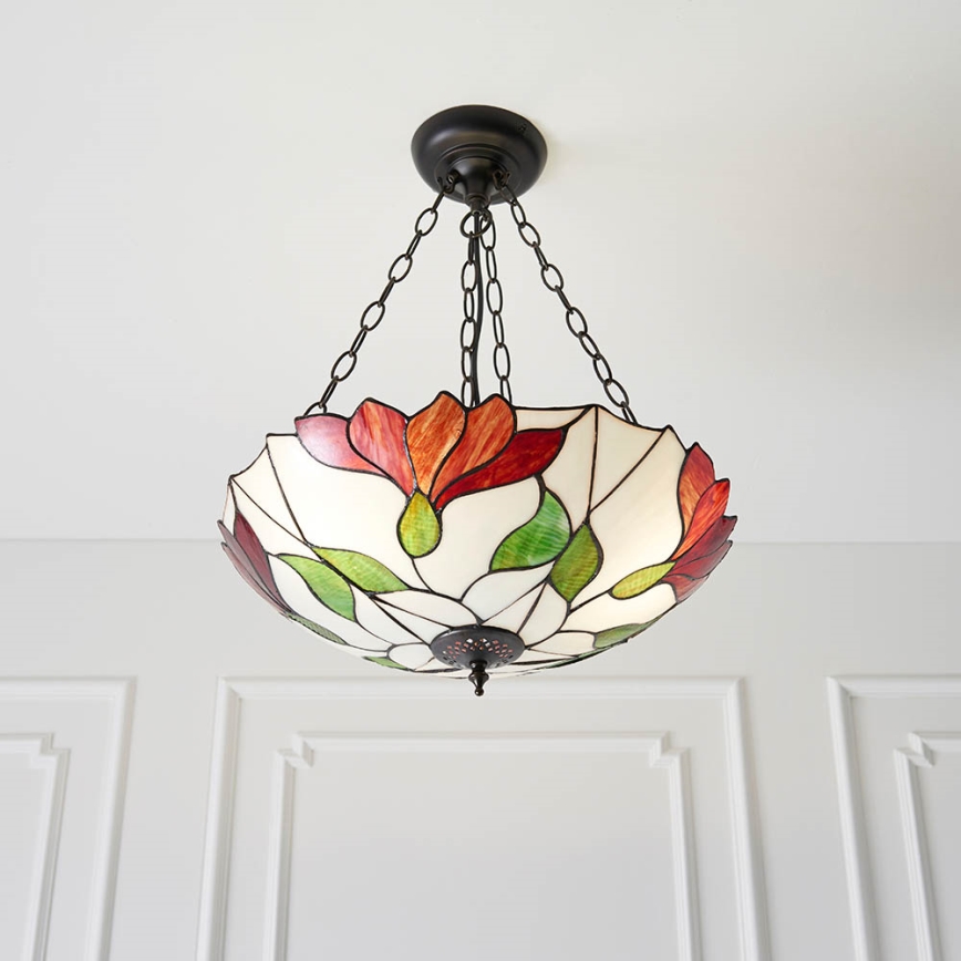 Endon 70946 - Tiffany BOTANICA Hängeleuchte mit Kette 3xE27/60W/230V Ø 45 cm