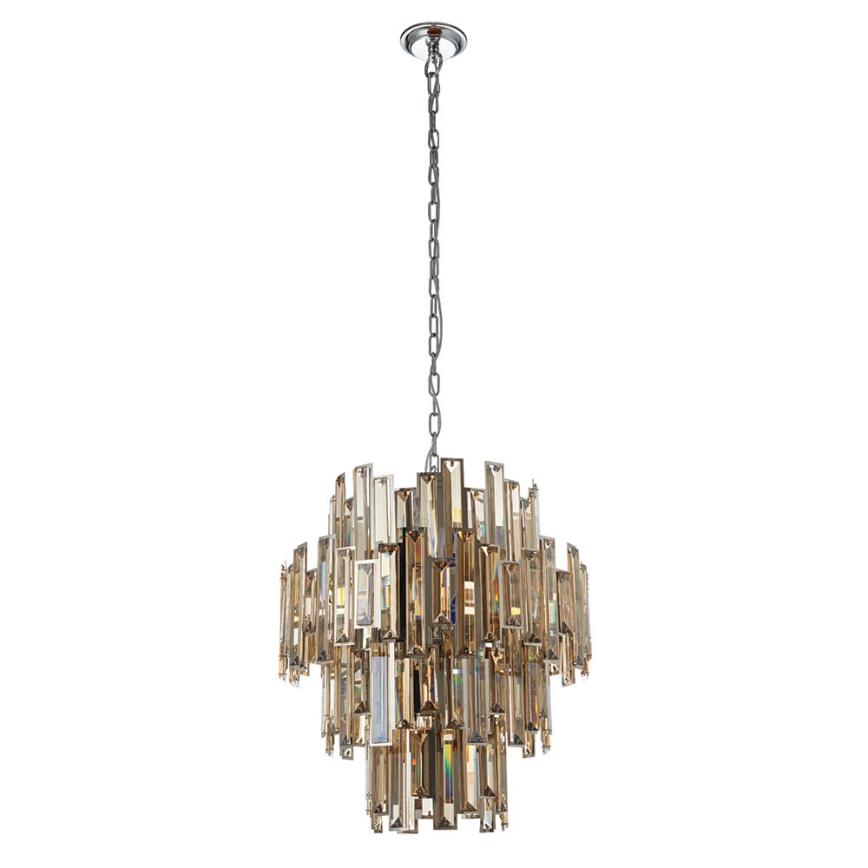 Endon 72744 - Lampadario a catena in cristallo VIVIANA 12xE14/40W/230V cromo lucido/fumo