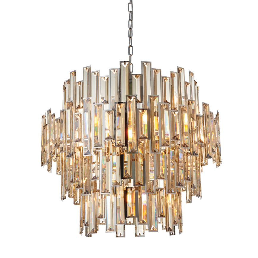 Endon 72746 - Lustre en cristal VIVIANA sur chaîne 15xE14/40W/230V, chrome brillant/verre fumé