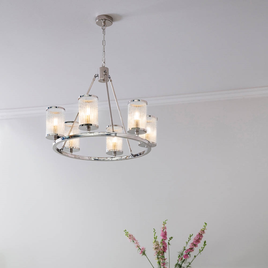 Endon 74128 - Lampadario a sospensione con catena EASTON 6xE14/6W/230V cromo lucido