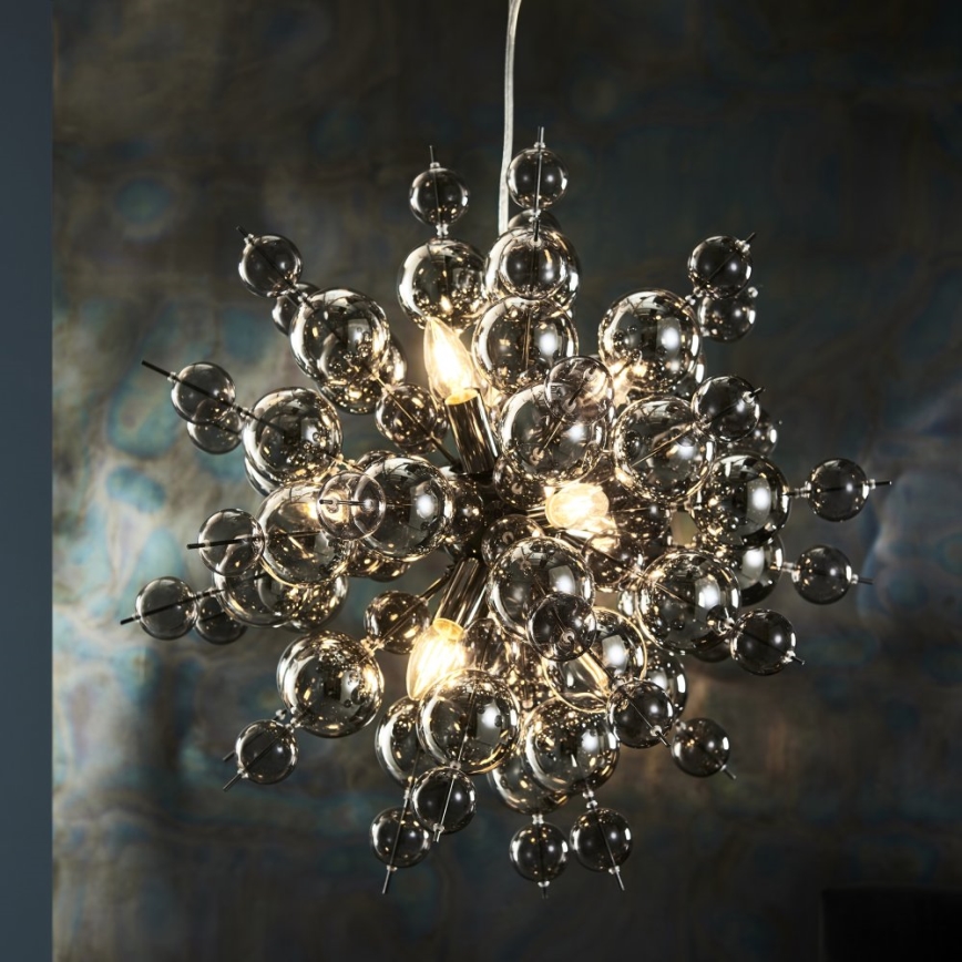 Endon 81583 - Hängeleuchte mit Kabel JOULES 9xE14/7W/230V glänzender Chrom/rauchfarbenes Glas