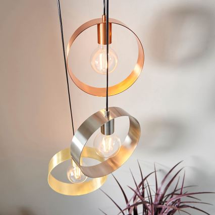 Endon 81922 - Hängeleuchte mit Kabel HOOP 3xE27/40W/230V gold/kupfer/mattchrom