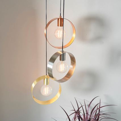 Endon 81922 - Lampadario a sospensione HOOP su cavo 3xE27/40W/230V dorato/ramato/cromo satinato