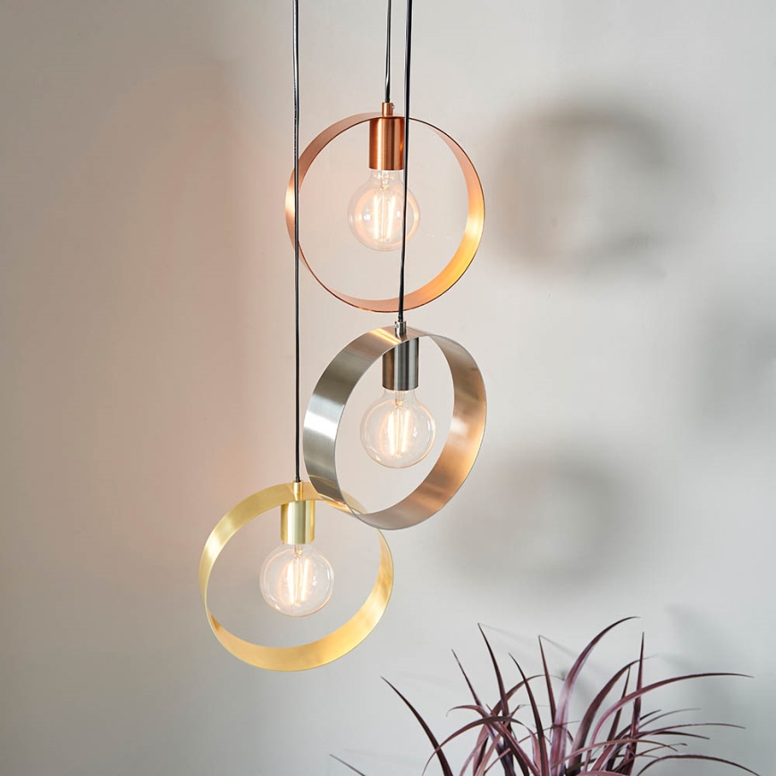Endon 81922 - Suspension sur câble HOOP 3xE27/40W/230V doré/cuivré/chrome mat