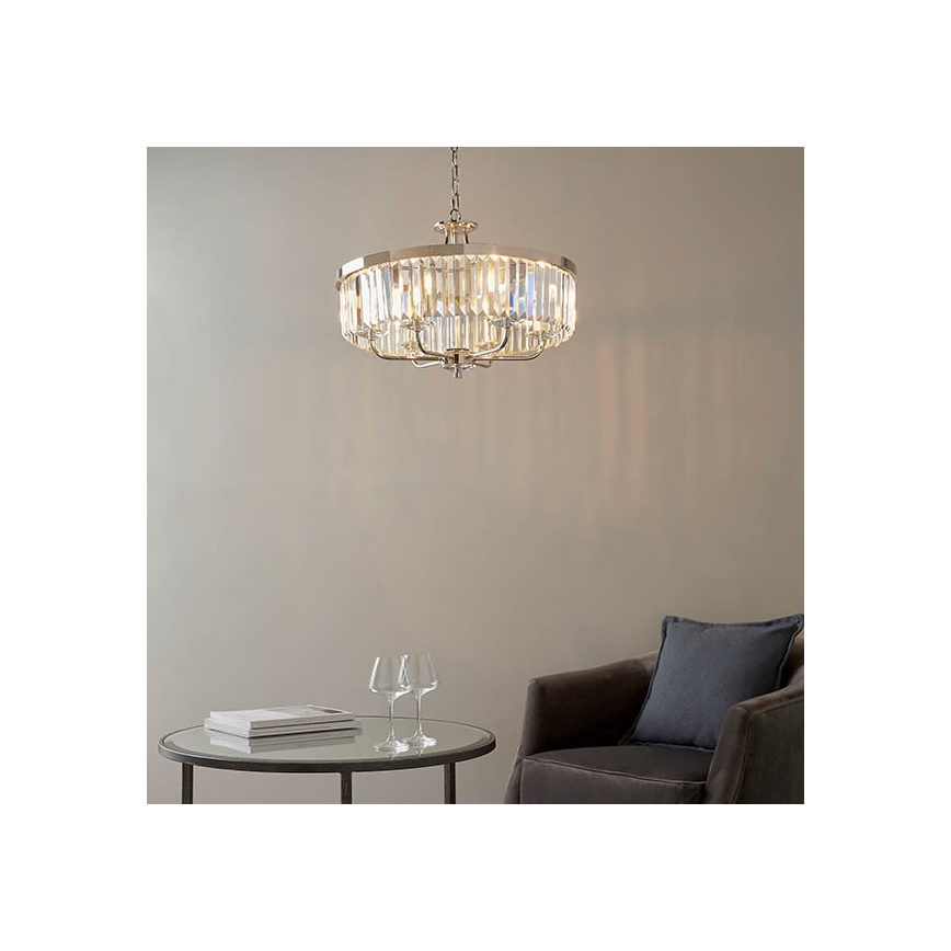 Endon 90263 - Kronleuchter an Kette CHESTERFIELD 6xE14/6W/230V Ø 55 cm glänzender Chrom