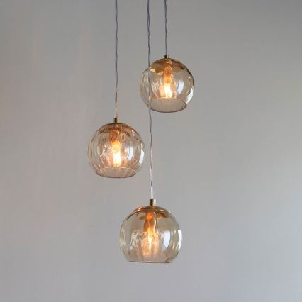 Endon 91971 - Hängeleuchte mit Kabel DIMPLE 3xE14/25W/230V gold/rauchbeige