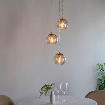 Endon 91971 - Lampadario a cavo DIMPLE 3xE14/7W/230V dorato/beige fumé