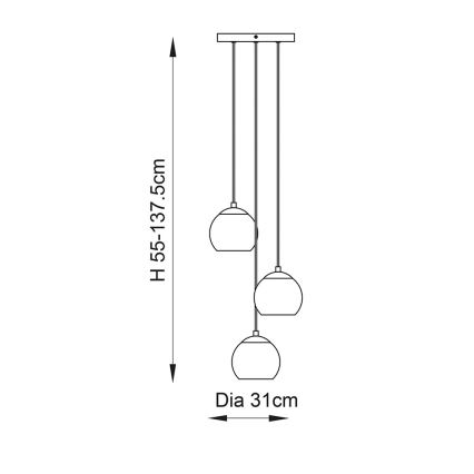 Endon 91971 - Lampadario a cavo DIMPLE 3xE14/7W/230V dorato/beige fumé