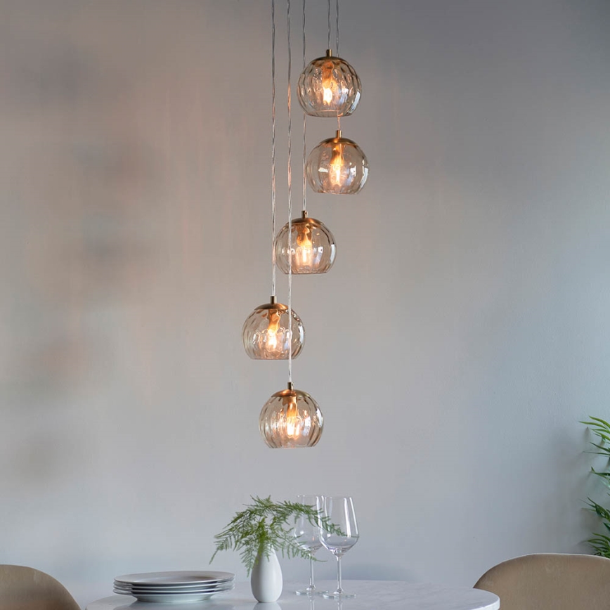Endon 91972 - Suspension sur câble DIMPLE 5xE14/7W/230V doré/beige fumé