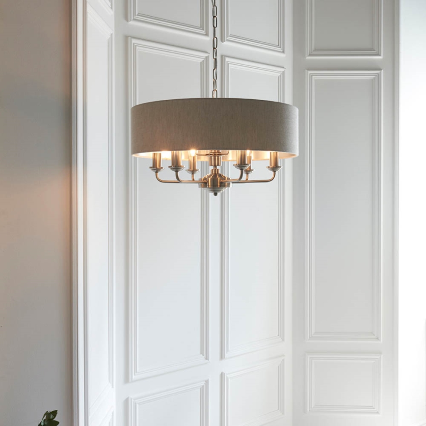Endon 94357 - Lampadario a catena HIGHCLERE 6xE14/40W/230V Ø 55 cm beige/cromo opaco