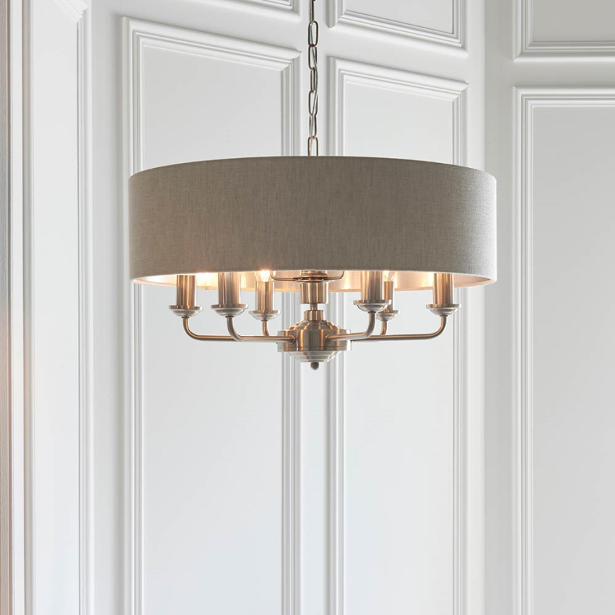 Endon 94357 - Lampadario a catena HIGHCLERE 6xE14/40W/230V Ø 55 cm beige/cromo opaco
