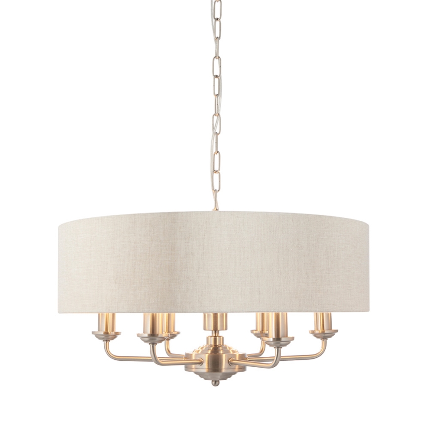 Endon 94357 - Lampadario a catena HIGHCLERE 6xE14/40W/230V Ø 55 cm beige/cromo opaco