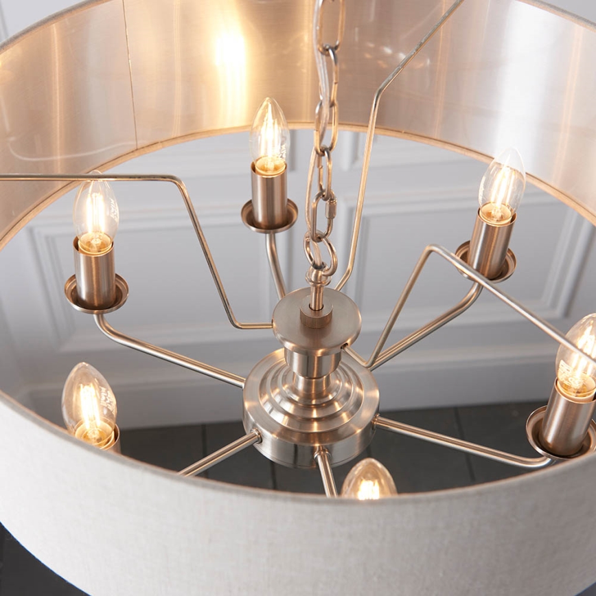 Endon 94357 - Lampadario a catena HIGHCLERE 6xE14/40W/230V Ø 55 cm beige/cromo opaco