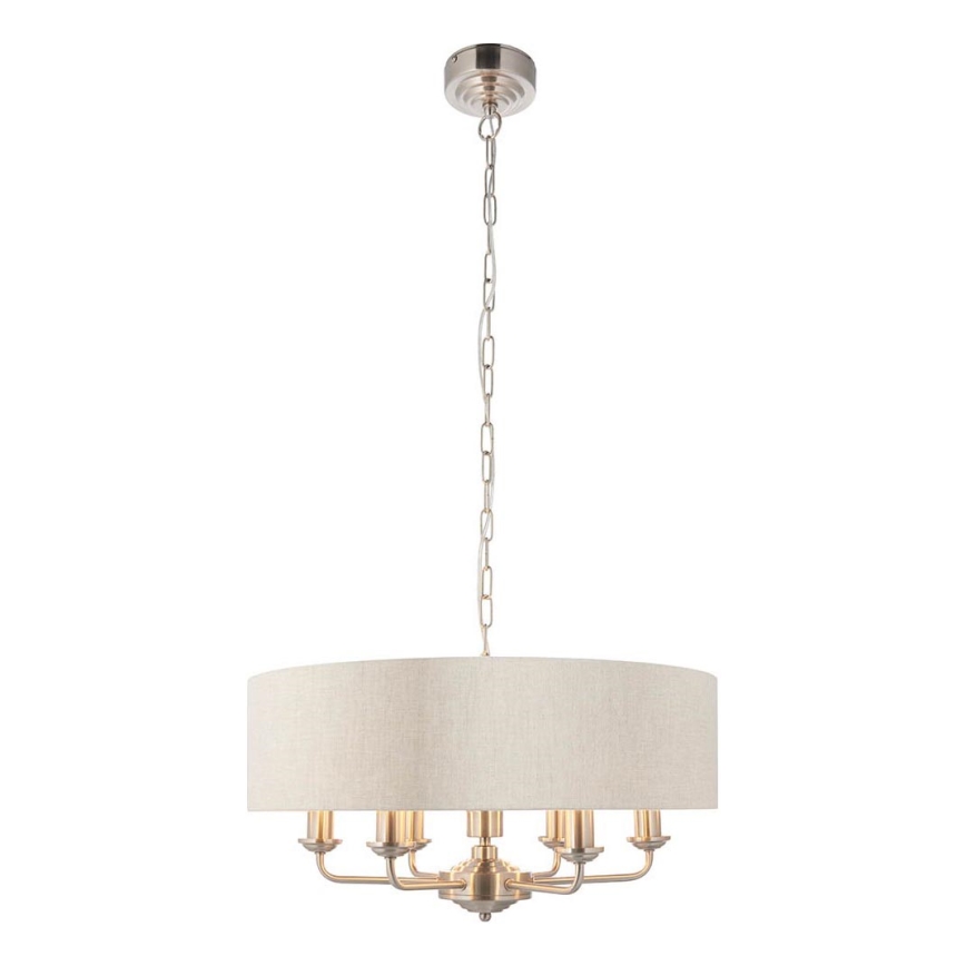 Endon 94357 - Suspension à chaîne HIGHCLERE 6xE14/40W/230V Ø 55 cm beige/chrome mat