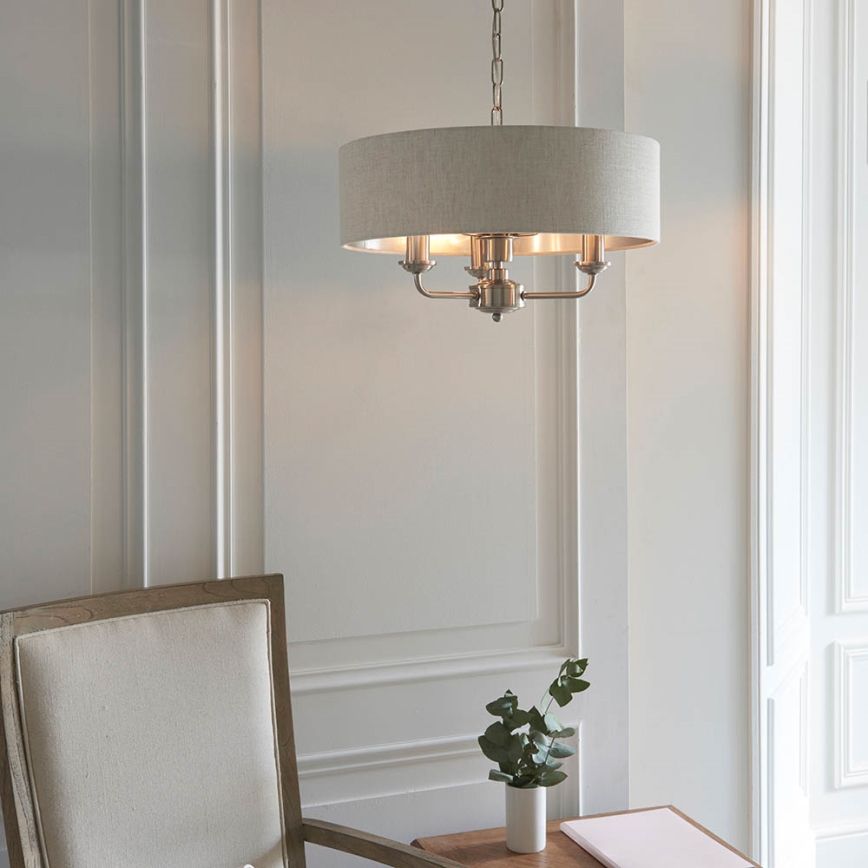 Endon 94361 - Lampadario a sospensione con catena HIGHCLERE 3xE14/40W/230V beige/cromo opaco