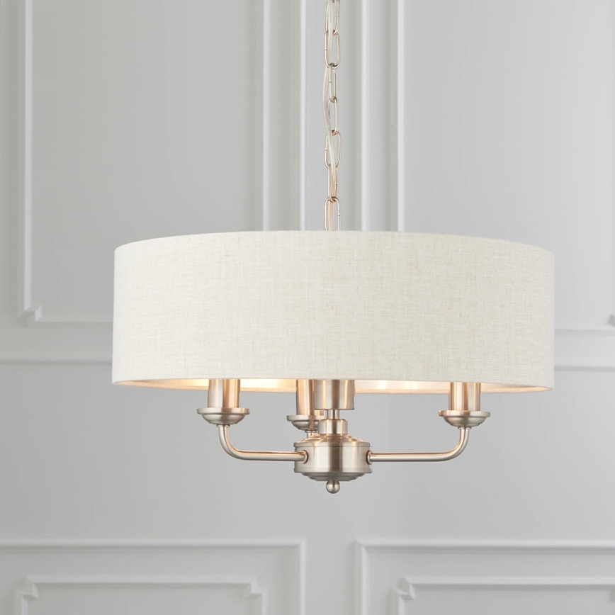 Endon 94361 - Lampadario a sospensione con catena HIGHCLERE 3xE14/40W/230V beige/cromo opaco