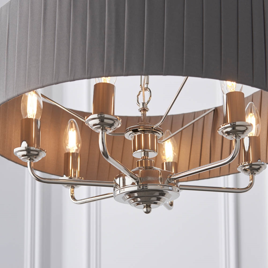 Endon 94397 - Lampadario a sospensione con catena HIGHCLERE 6xE14/40W/230V grigio/cromo lucido