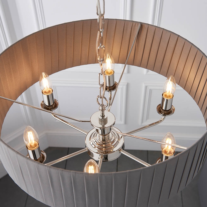 Endon 94397 - Lampadario a sospensione con catena HIGHCLERE 6xE14/40W/230V grigio/cromo lucido