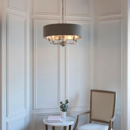 Endon 94415 - Hängeleuchte an Kette HIGHCLERE 8xE14/40W/230V grau/glänzendes Chrom d 70 cm