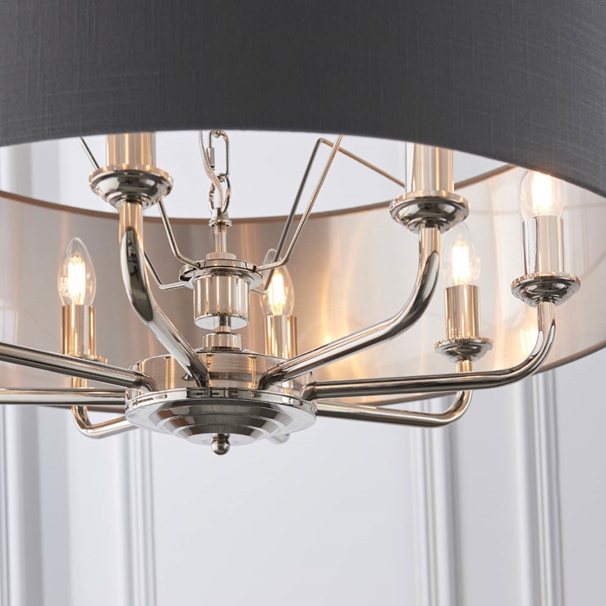 Endon 94415 - Hängeleuchte an Kette HIGHCLERE 8xE14/40W/230V grau/glänzendes Chrom d 70 cm