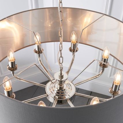 Endon 94415 - Hängeleuchte an Kette HIGHCLERE 8xE14/40W/230V grau/glänzendes Chrom d 70 cm