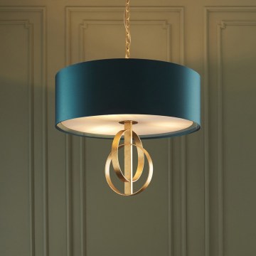 Endon 95220 - Kronleuchter an Kette 3xE27/10W/230V Ø 60 cm blau/messing