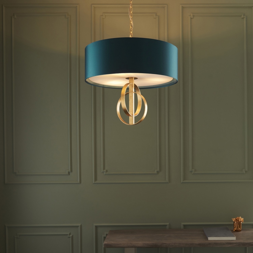 Endon 95220 - Kronleuchter an Kette 3xE27/10W/230V Ø 60 cm blau/messing