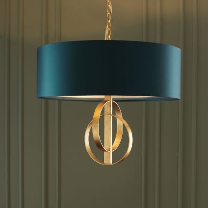 Endon 95220 - Kronleuchter an Kette 3xE27/10W/230V Ø 60 cm blau/messing