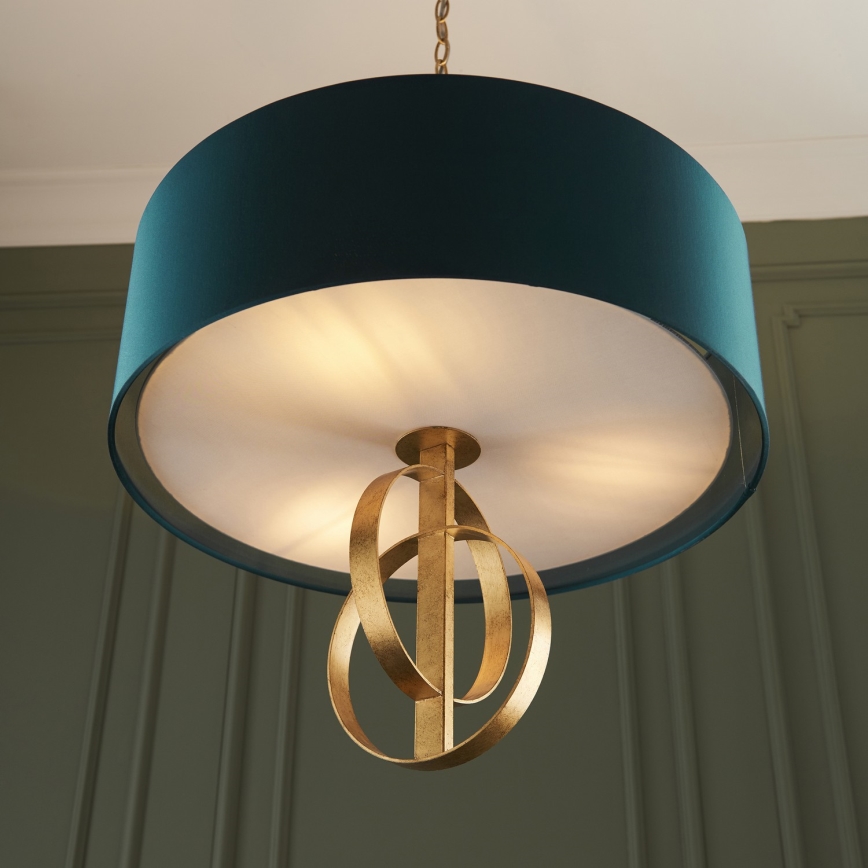 Endon 95220 - Kronleuchter an Kette 3xE27/10W/230V Ø 60 cm blau/messing