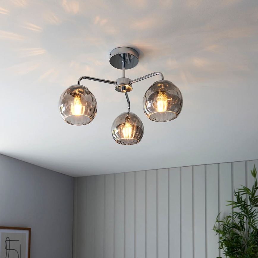 Endon 97971 - Plafonnier DIMPLE 3xE14/25W/230V chrome brillant/gris fumé