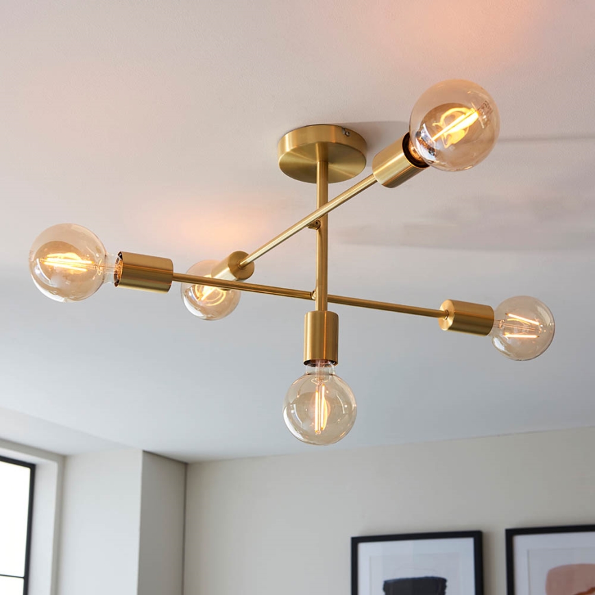 Endon 98786 - Lustre sur tige SOHAN 5xE27/10W/230V en laiton