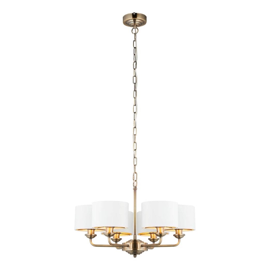 Endon 98936 - Lampadario a sospensione con catena HIGHCLERE 6xE14/28W/230V bianco/ottone