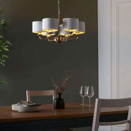 Endon 98936 - Lampadario a sospensione con catena HIGHCLERE 6xE14/28W/230V bianco/ottone